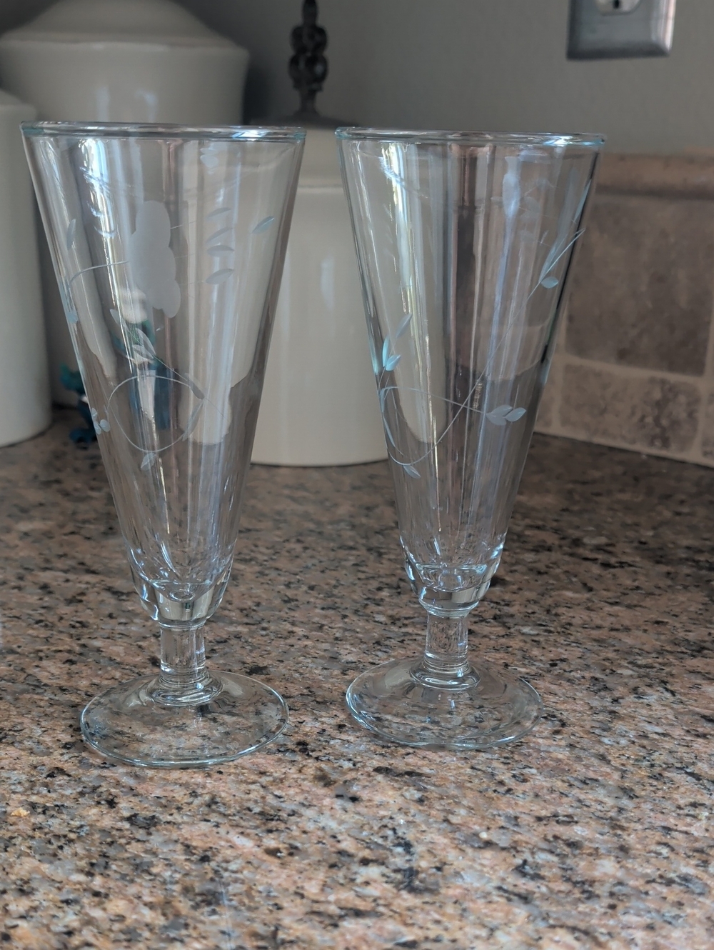 Princess House Elegant Clear Etched Glass Flute - Set of 2